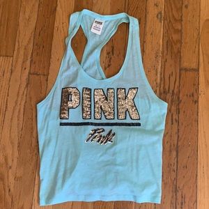 Victoria’s Secret pink bling gold light blue tank top NWOT new without tags